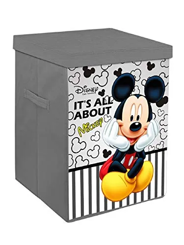 Kuber Industries Disney Mickey Print Non Woven Fabric Foldable Laundry Basket, Toy Storage Basket, Cloth Storage Basket With Lid & Handles (Grey)-KUBMART16272