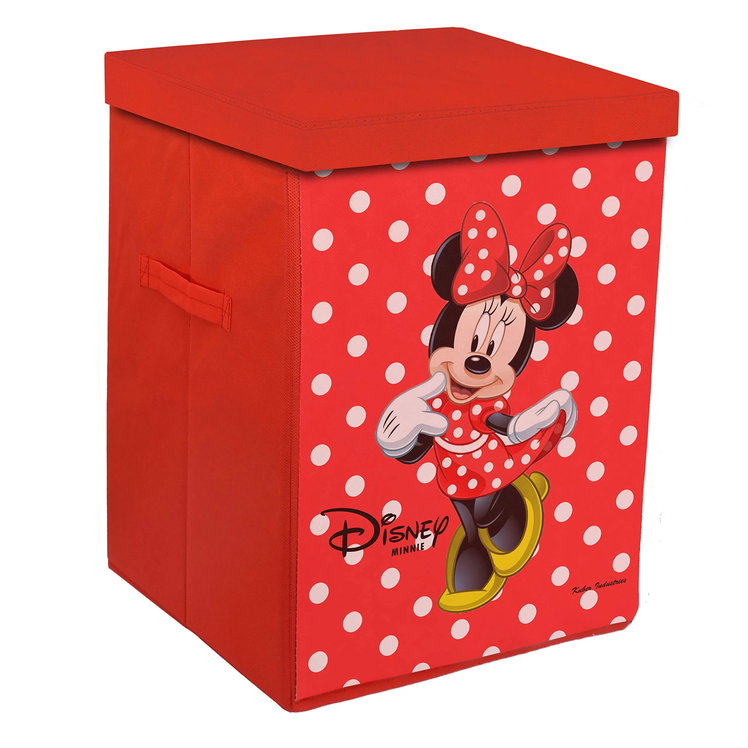 Kuber Industries Disney Minnie Mickey Mouse Print Non Woven Fabric Foldable Laundry Basket, Toy Storage Basket, Cloth Storage Basket with Lid & Handles (Set of 2, Black & Red)-KUBMART1221, Standard