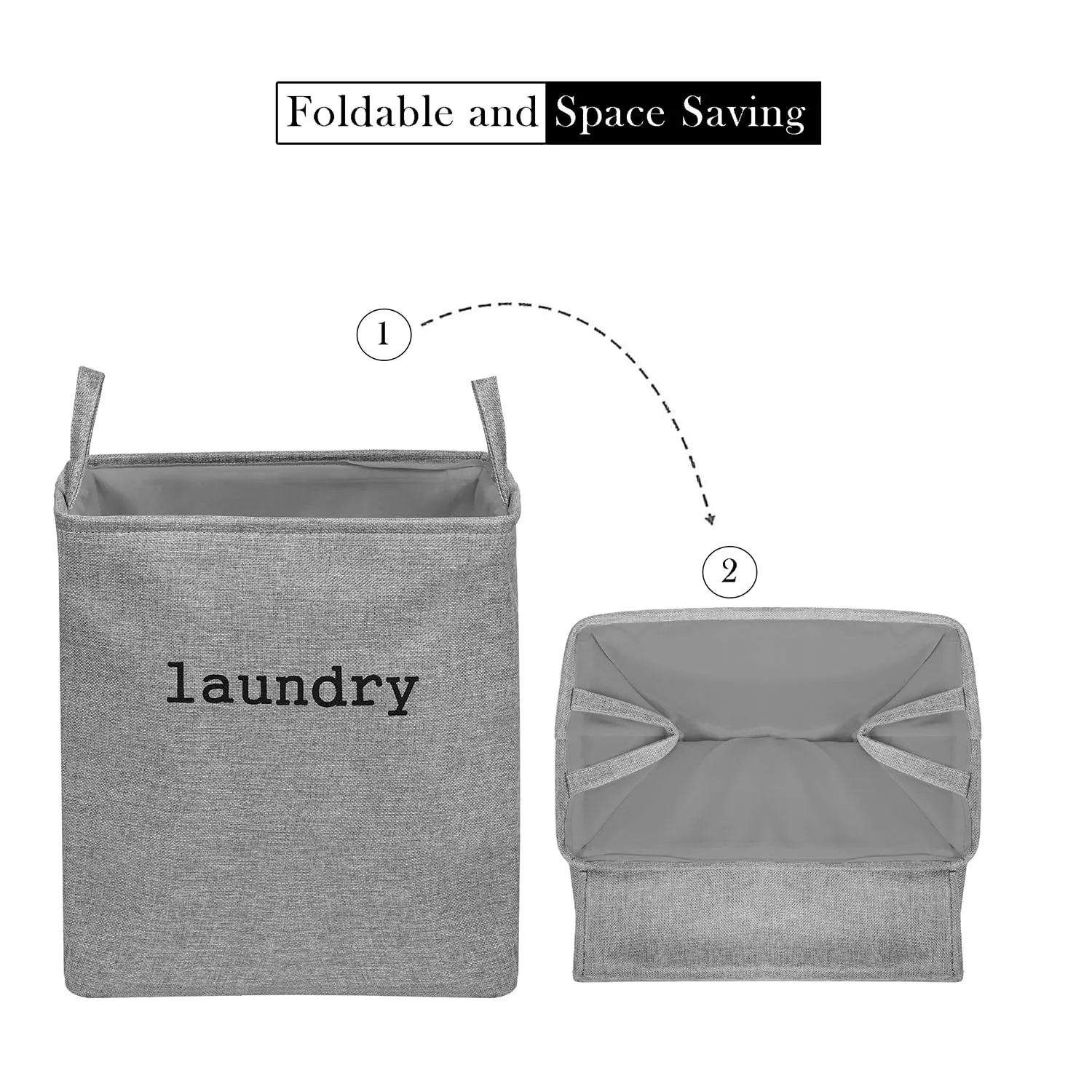 Kuber Industries Laundry Basket | Square Foldable Laundry Basket | Jute Storage Bag with Handles | Clothes Basket for Home | Toy Storage Basket | 40 LTR | Pack of 2 | Gray