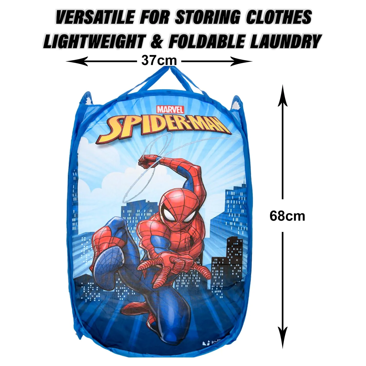 Kuber Industries Marvel Spiderman Laundry Basket | Net Foldable Laundry | Nylon Storage Basket with Handle | Clothes Basket for Home | Toy Storage | Sky Blue