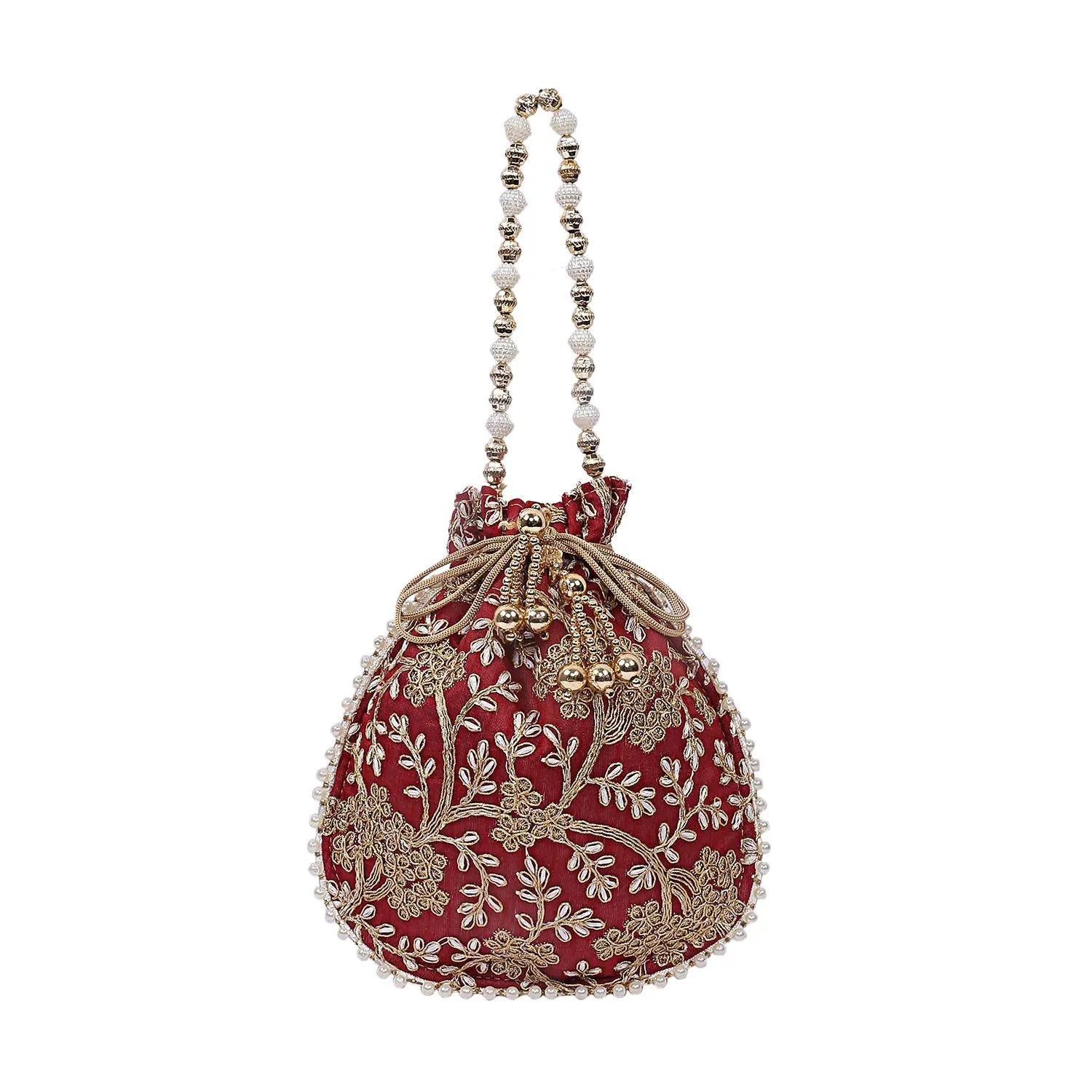 Kuber Industries Silk Embroidered Women Potli Bag (Maroon) -CTKTC8813