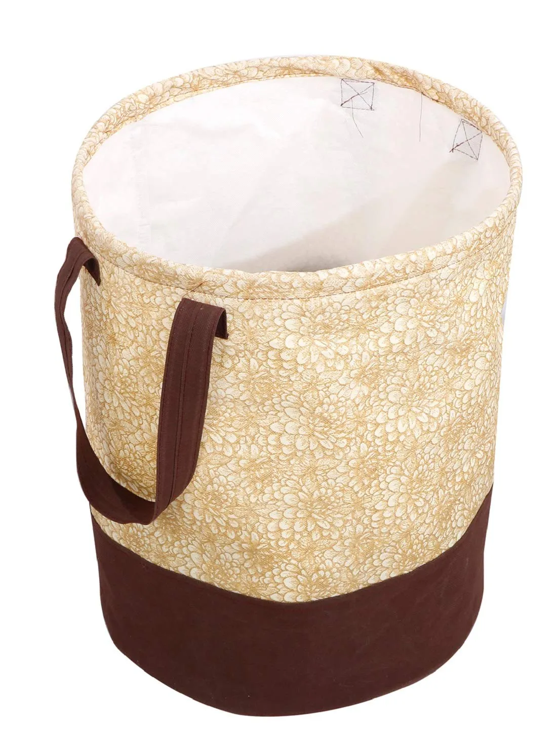 Kuber Industries Waterproof Canvas Laundry Bag/Hamper|Metalic Printed With Handles|Foldable Bin & 45 Liter Capicity|Size 37 x 37 x 46, Pack of 1 (Brown)