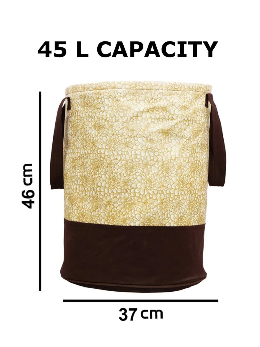 Kuber Industries Waterproof Canvas Laundry Bag/Hamper|Metalic Printed With Handles|Foldable Bin & 45 Liter Capicity|Size 37 x 37 x 46, Pack of 1 (Brown)