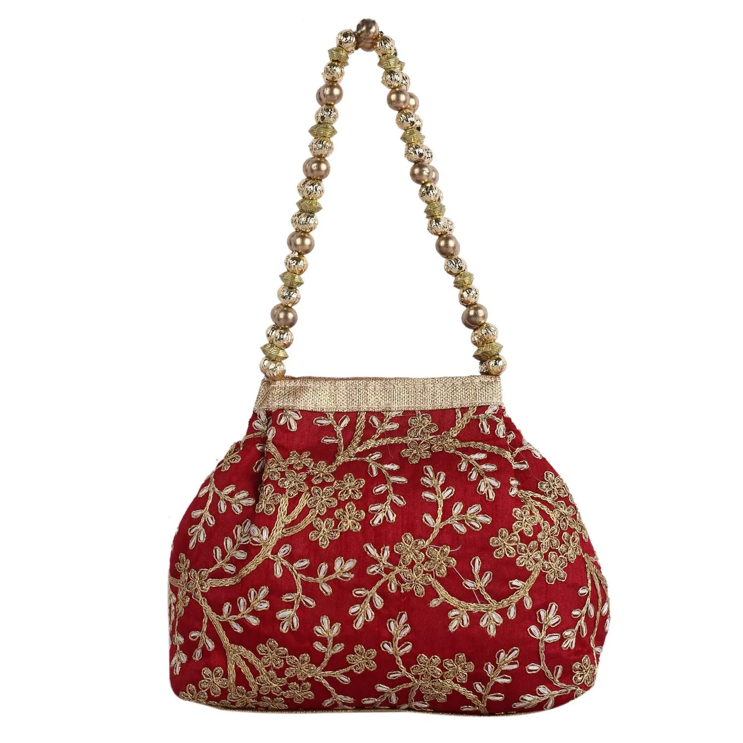 Kuber Industries Women's Polyester Embroidered Potli Bag, Maroon (CTKTC04387)