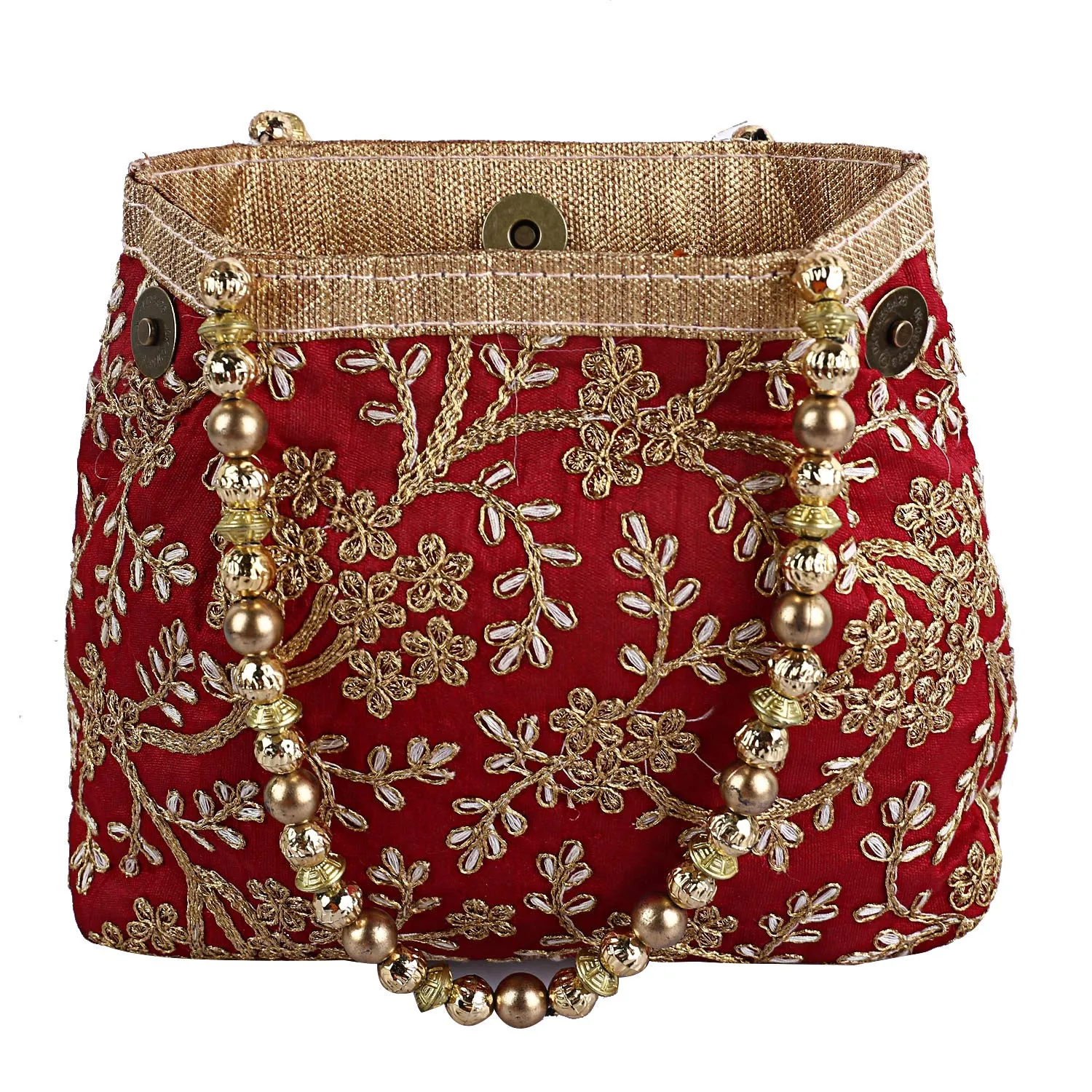 Kuber Industries Women's Polyester Embroidered Potli Bag, Maroon (CTKTC04387)