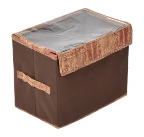 Kuber Industries Wooden Design Multiuses Large Non-Woven Storage Box/Organizer With Tranasparent Lid (Brown) -44KM0441