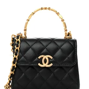 Lambskin Enamel Quilted Mini Top Handle Flap Black