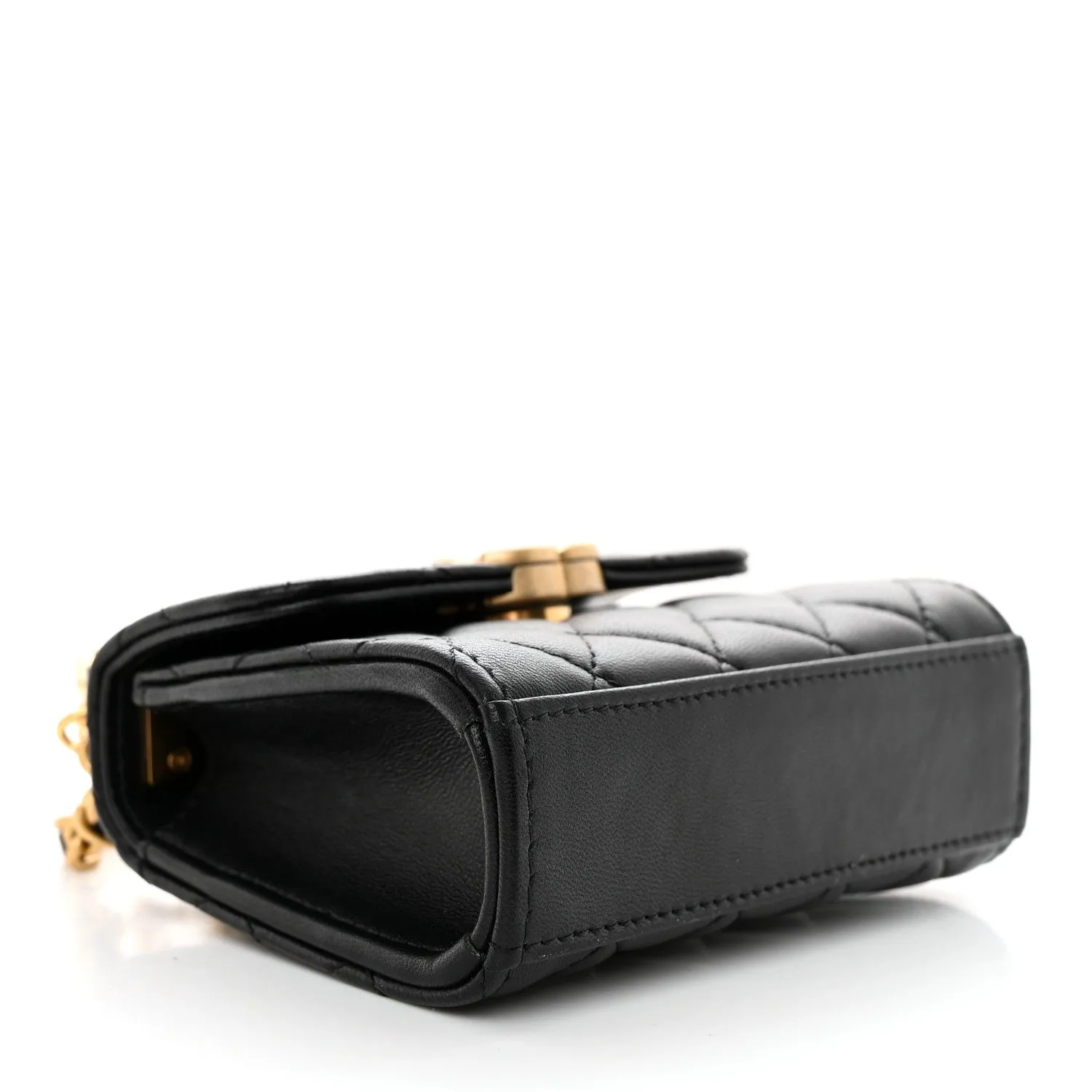 Lambskin Enamel Quilted Mini Top Handle Flap Black