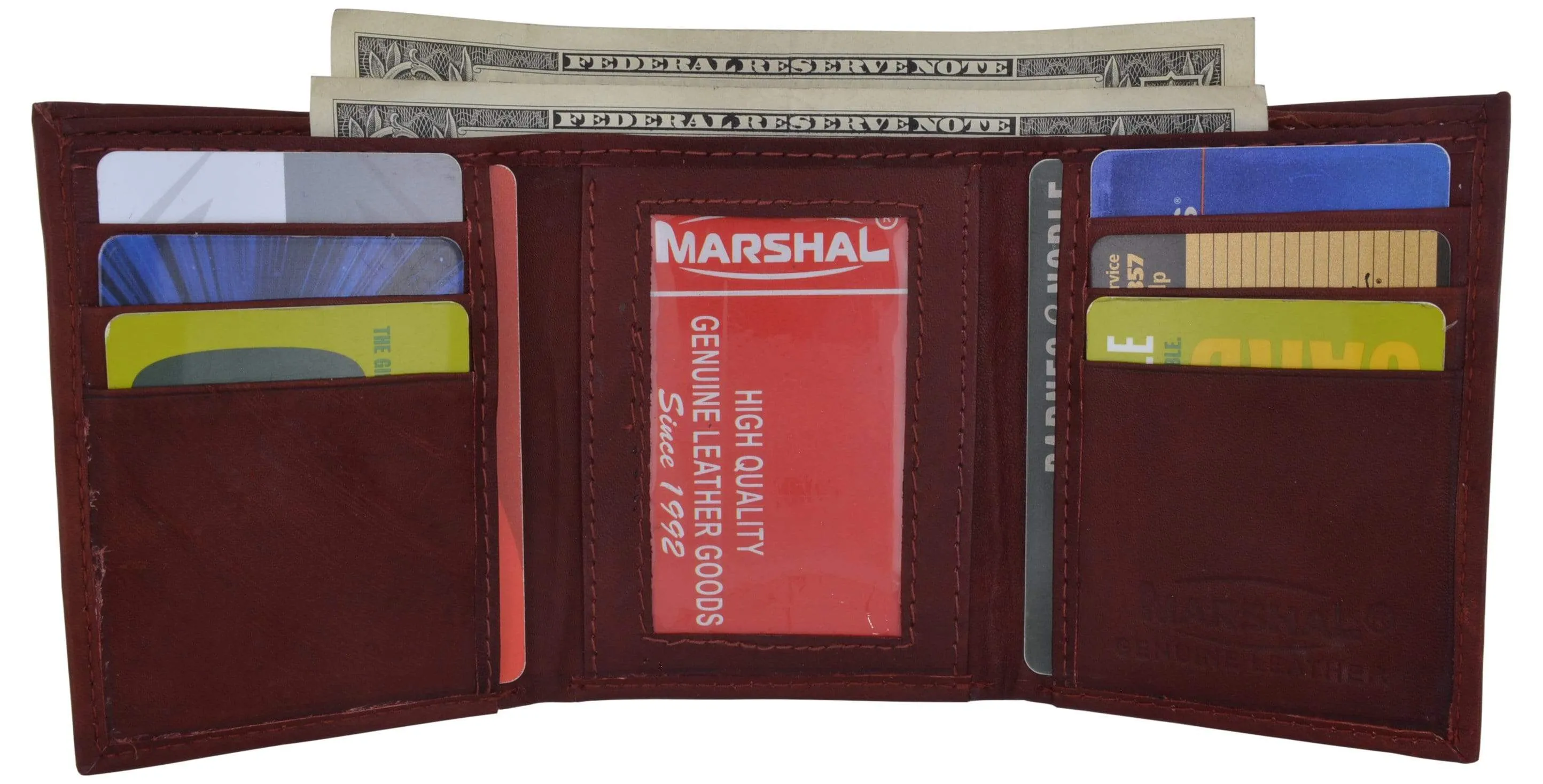 Leather Mens Trifold Wallet Zipper Money Compartment 55 CF