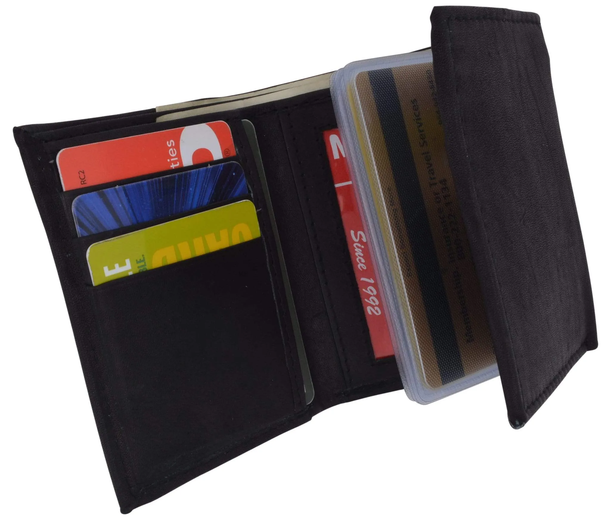 Leather Mens Trifold Wallet Zipper Money Compartment 55 CF