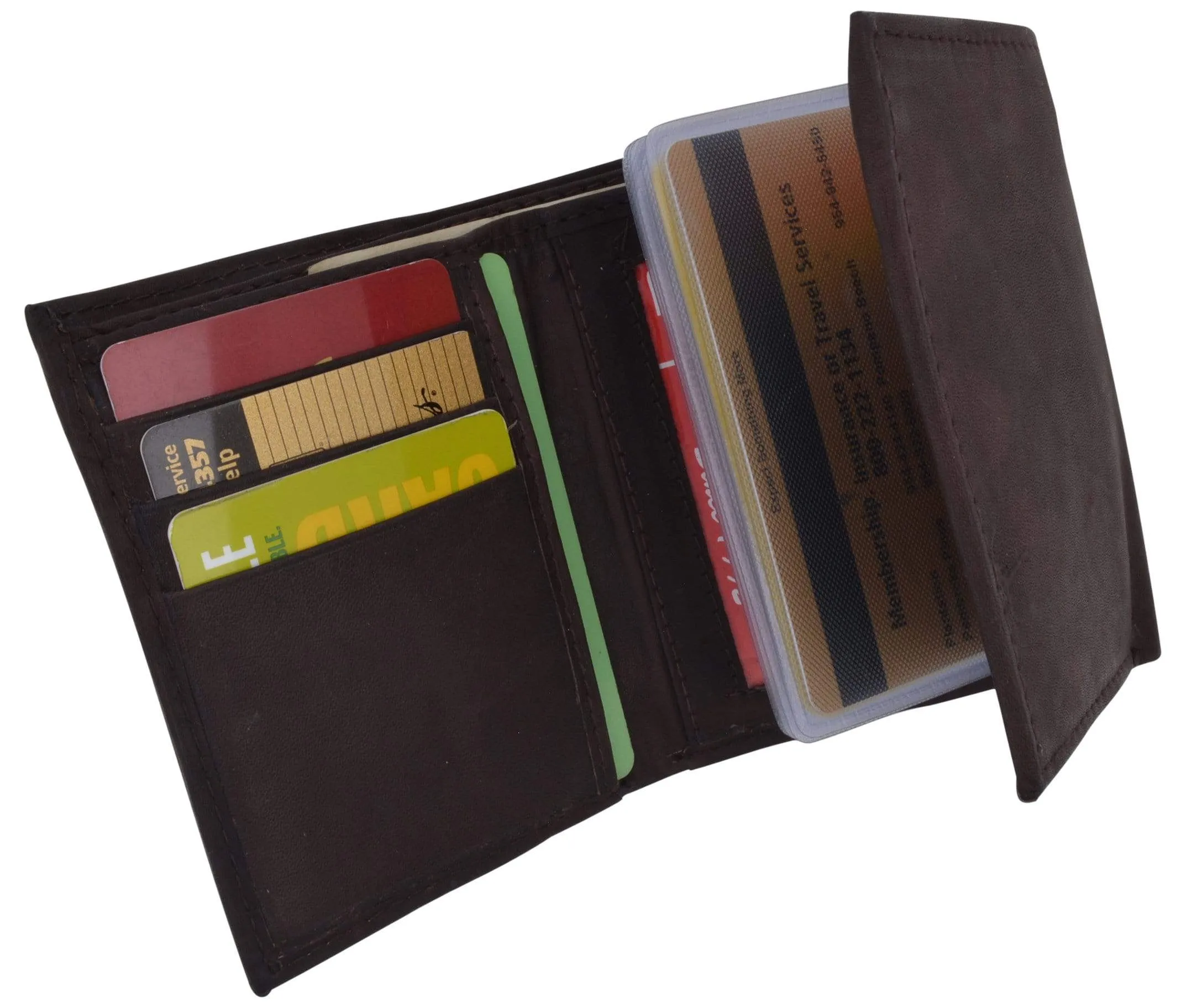 Leather Mens Trifold Wallet Zipper Money Compartment 55 CF