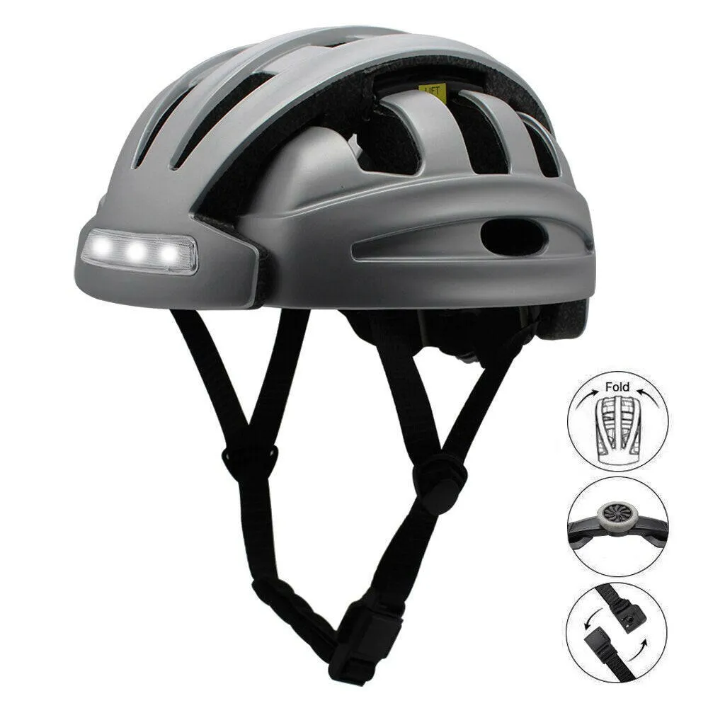 LED Portable Riding City Helmet Folding Cycling MTB Road Helmet Bicycle Lightweight With Taillight Headlight