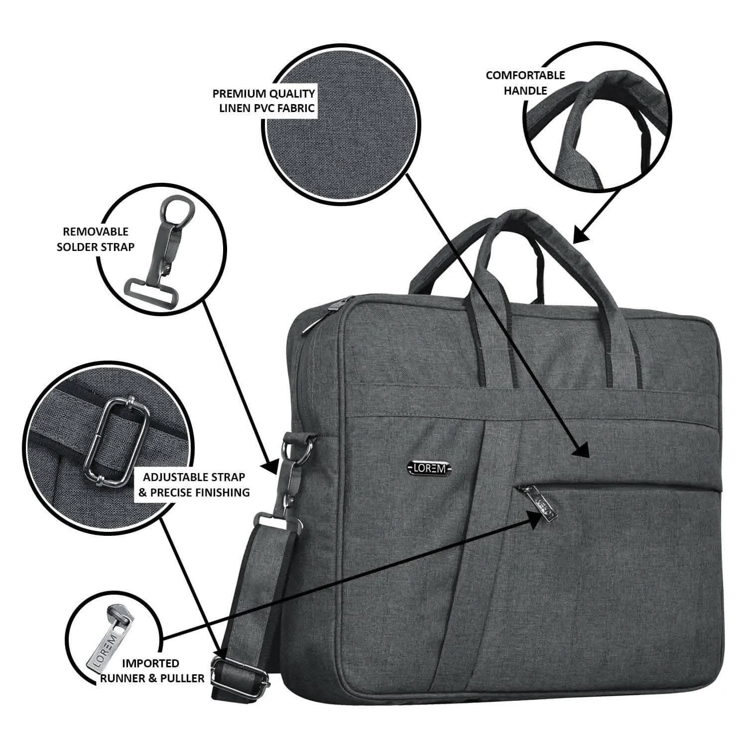 LOREM Grey Linen 10L Laptop Messenger Bag for Men & Women (BG20)