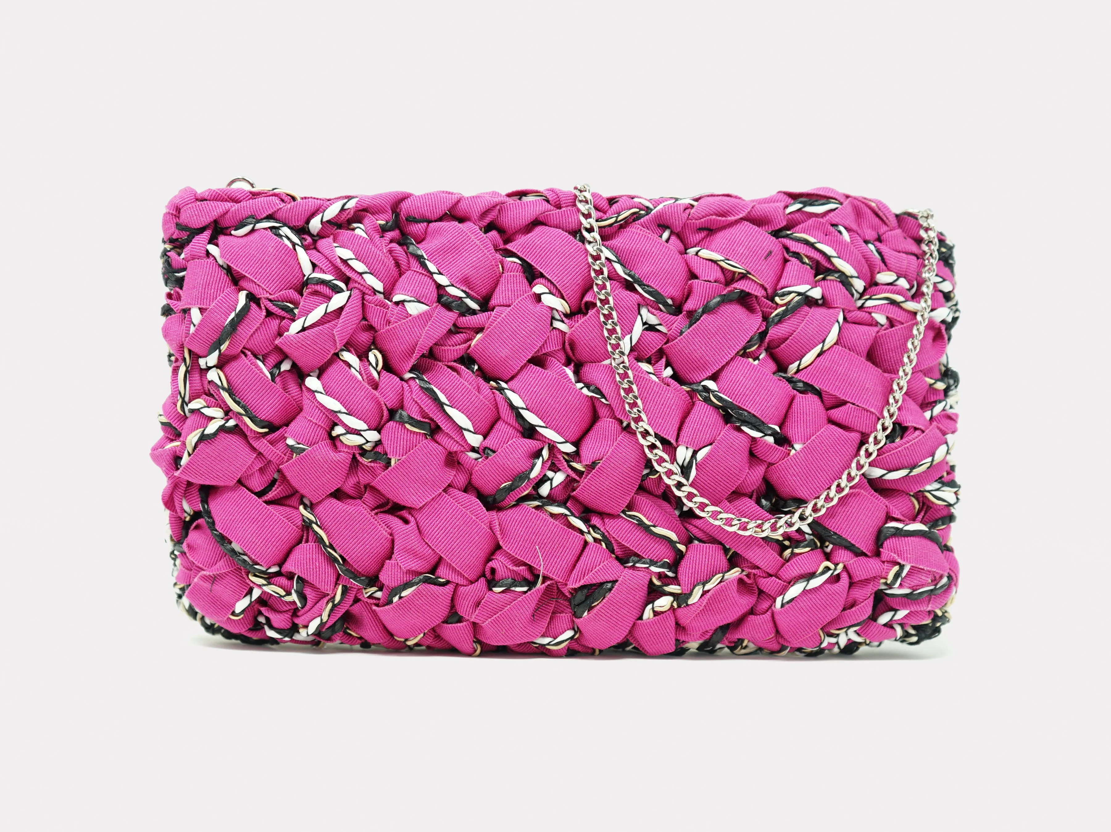 Lorenza Gandaglia Grosgrain Raffia Clutch Pink