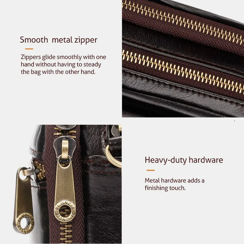 Men Genuine Leather Large Capacity 6.5 Inch Phone Bag Waterproof Double Layer Zipper Pockeet Clutch Bags