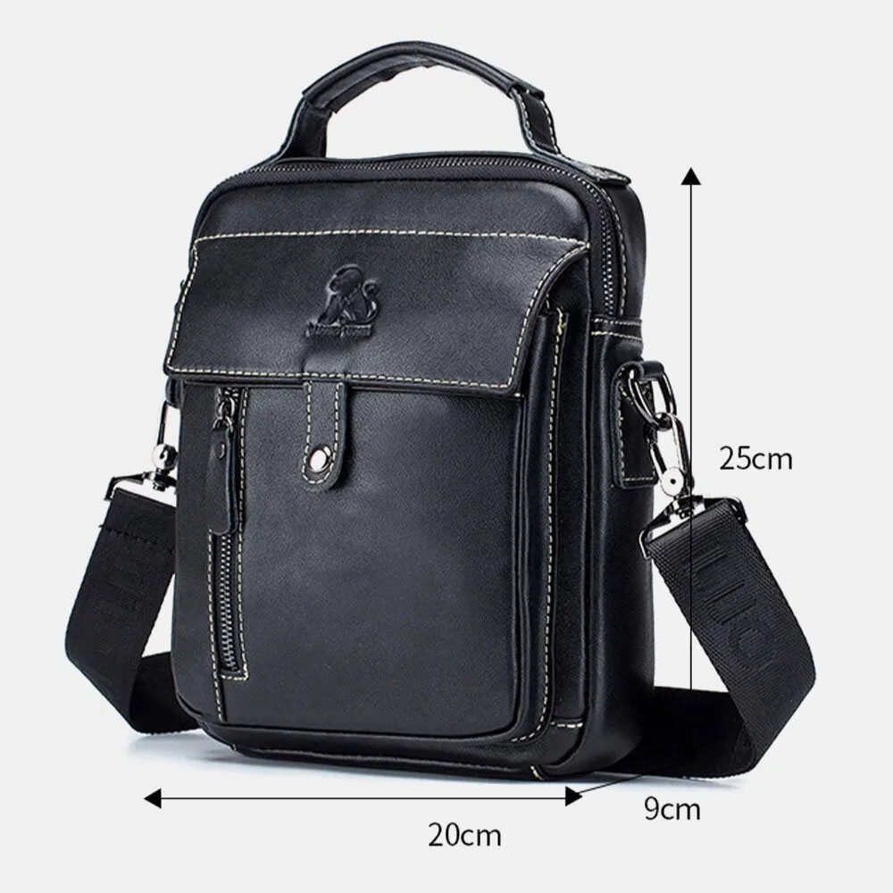 Men Genuine Leather Multi-pocket Waterproof Vintage Handbag Crossbody Bag Shoulder