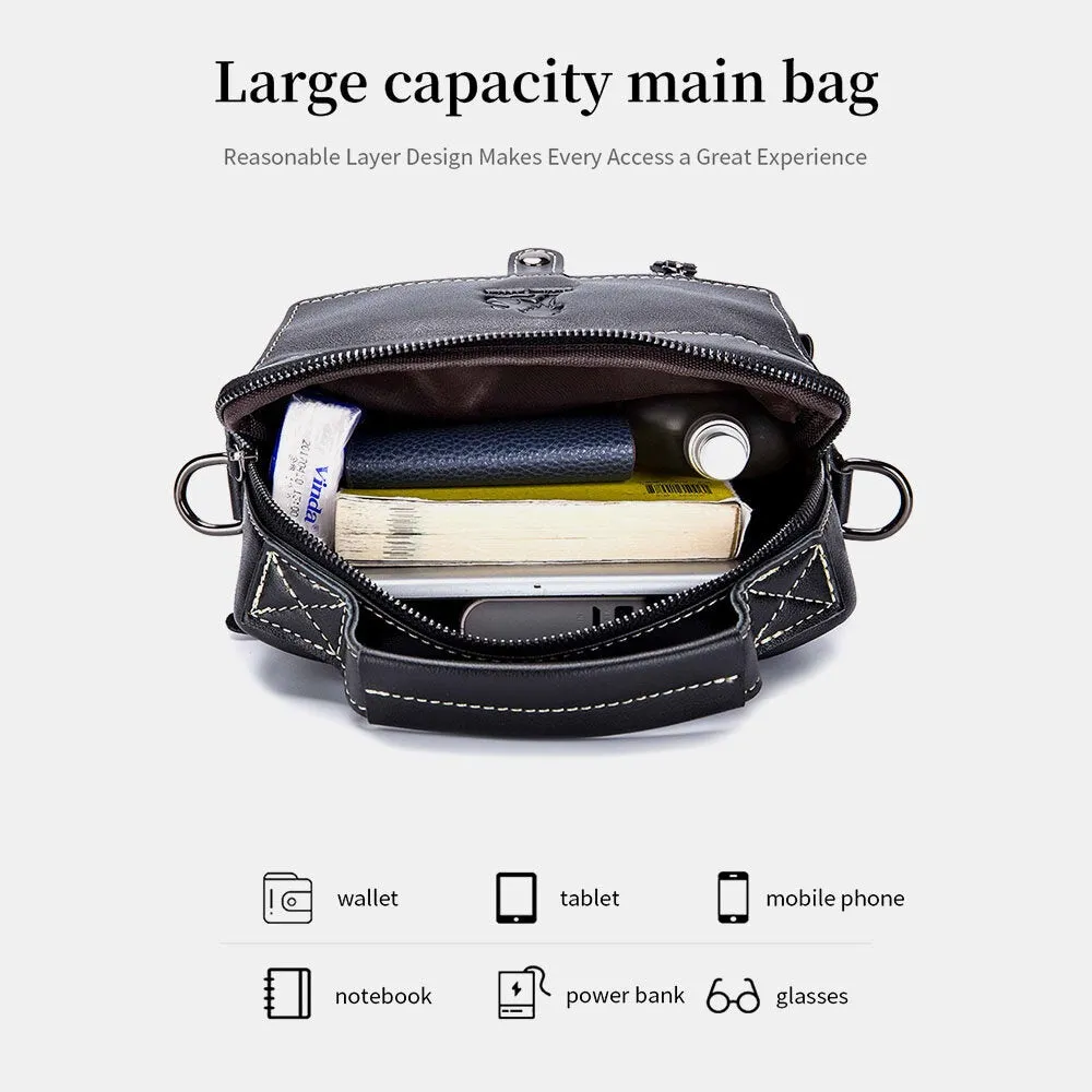 Men Genuine Leather Multi-pocket Waterproof Vintage Handbag Crossbody Bag Shoulder