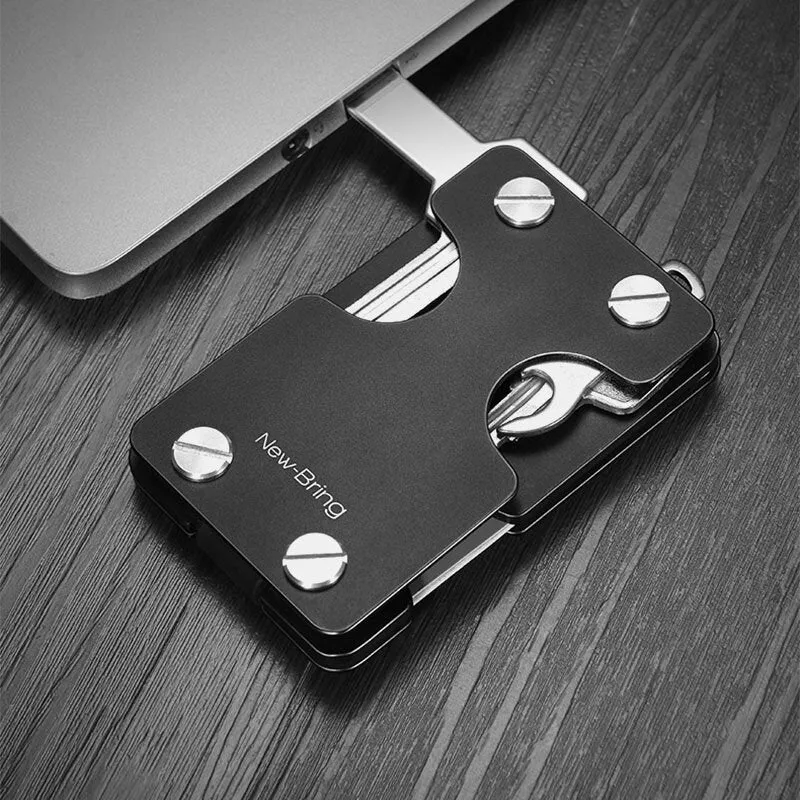 Men One-piece EDC RFID Aluminum Multifunction Tool Keychain Card Case Wallet Money Clip