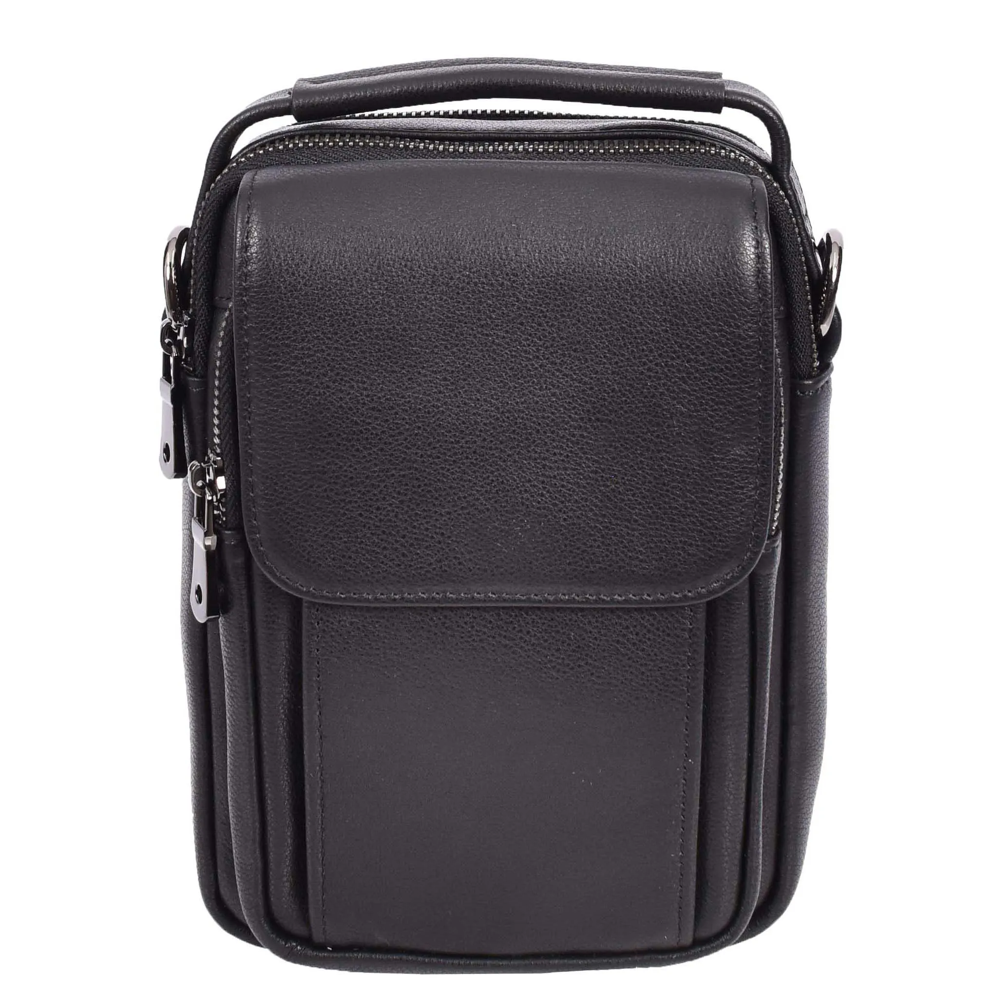 Mens Real Leather Small Multi Pockets Cross Body Organiser Pouch Peter Black