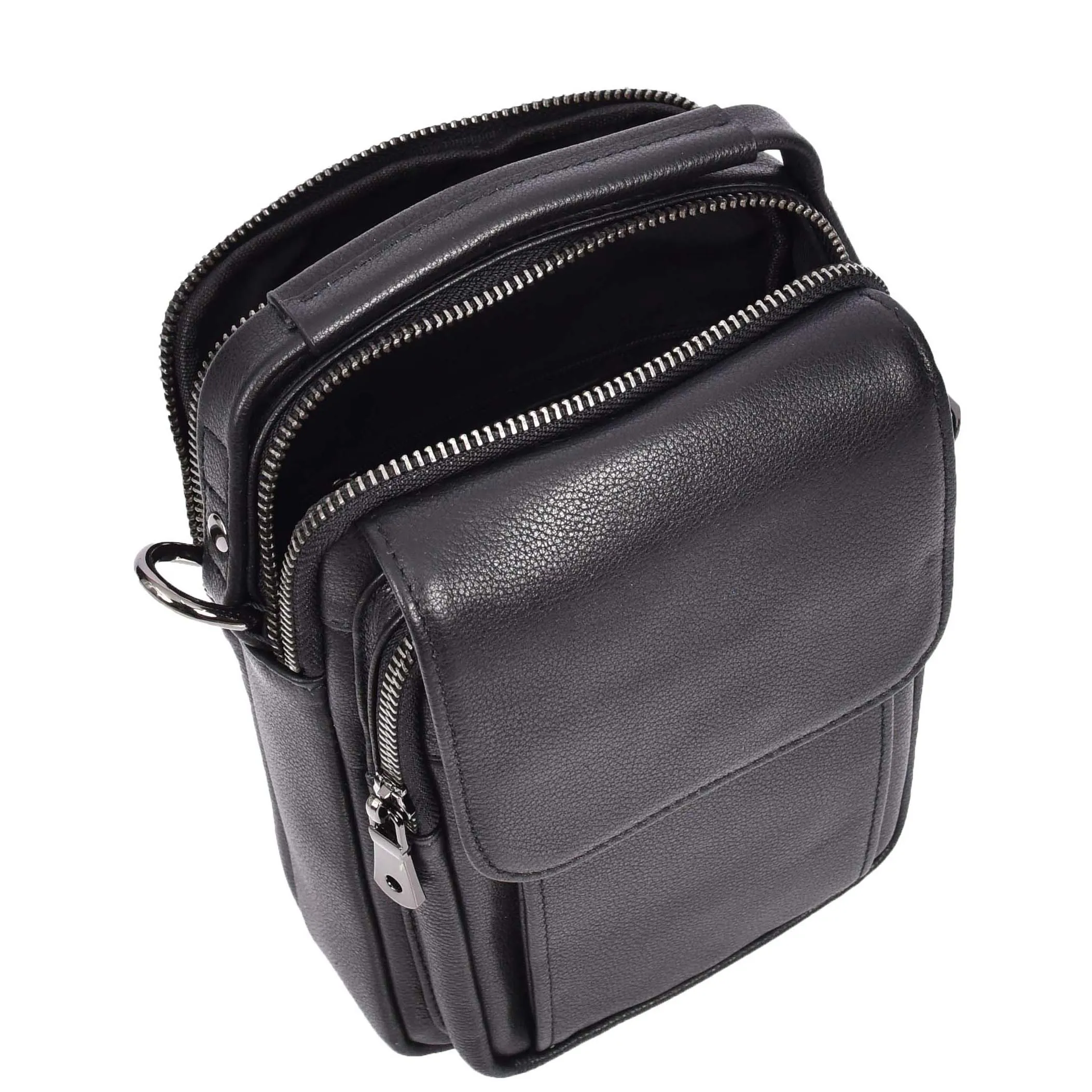 Mens Real Leather Small Multi Pockets Cross Body Organiser Pouch Peter Black