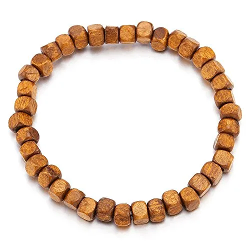 Mens Womens Small Brown Wood Beads Bracelet, 5mm Tibetan Beads Prayer Mala, Stretchable