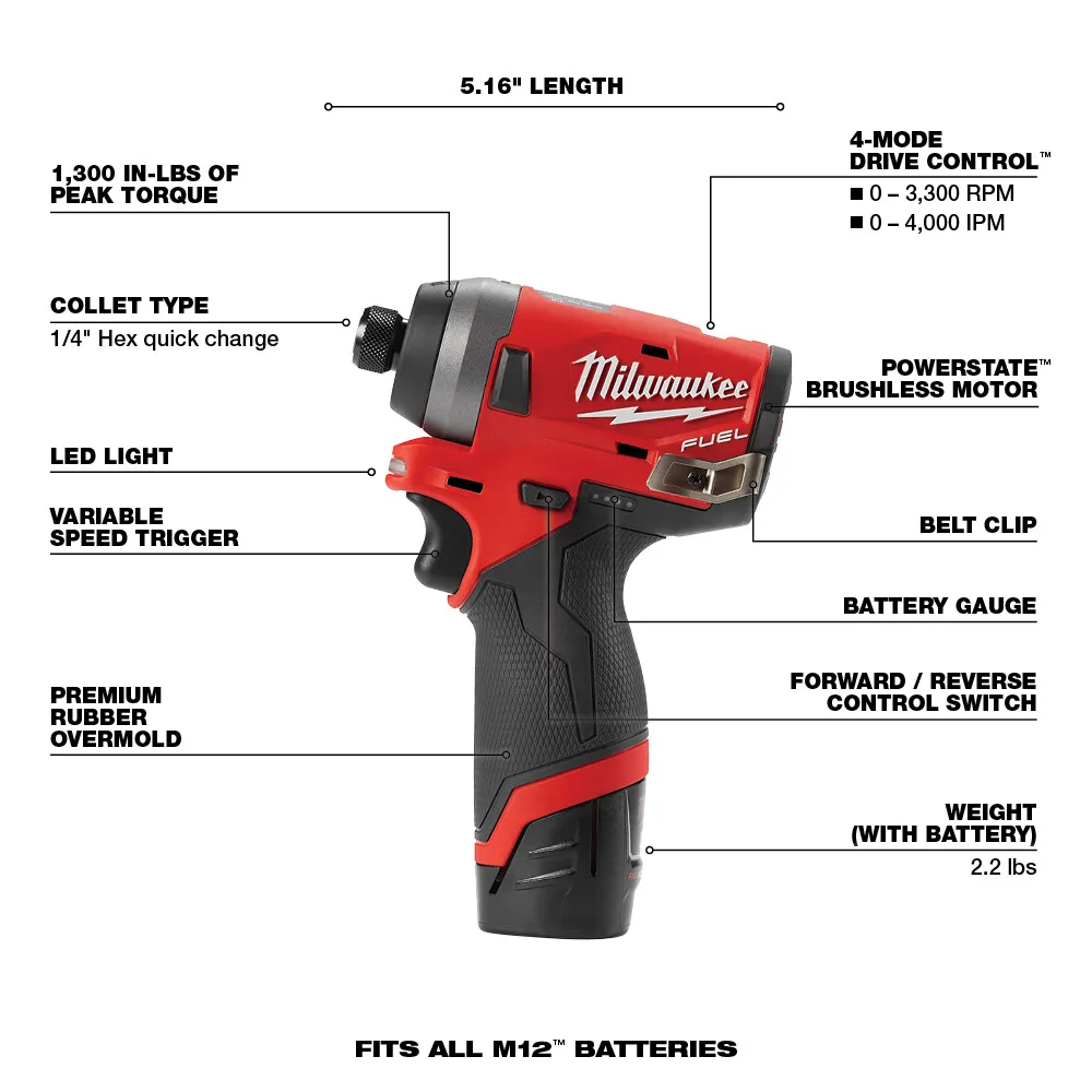 Milwaukee M12 Fuel 2-Tool Combo Kit - 1/2" Hammer Drill And 1/4" Hex Impact Driver