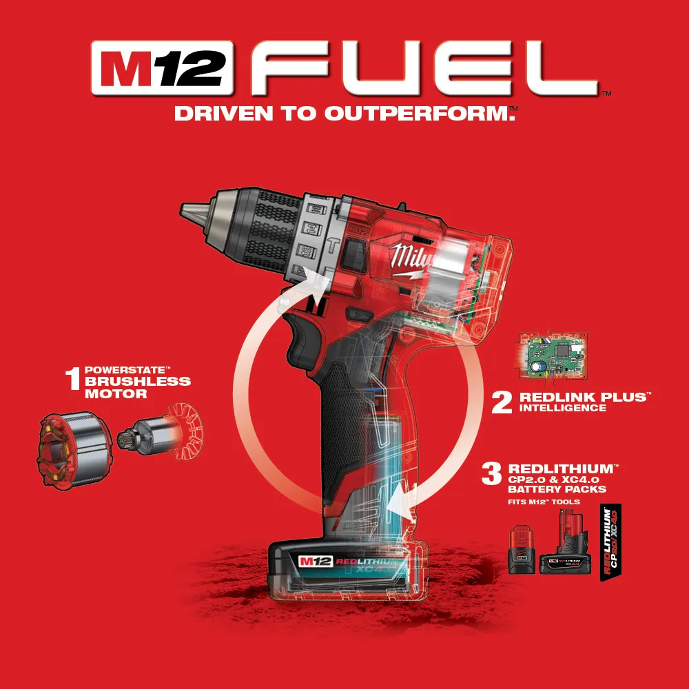 Milwaukee M12 Fuel 2-Tool Combo Kit - 1/2" Hammer Drill And 1/4" Hex Impact Driver