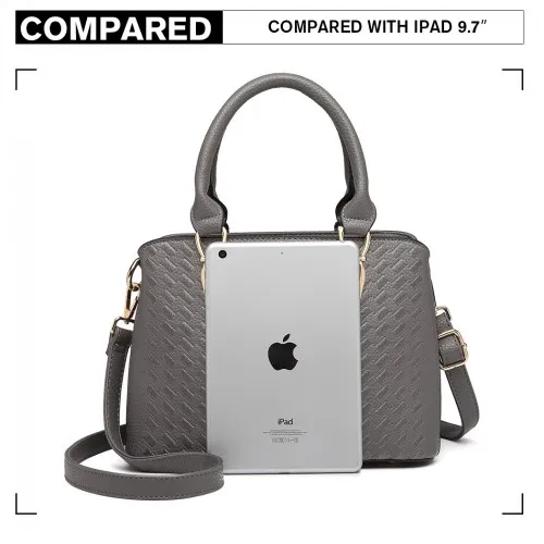 Miss Lulu Grey Leather Look Weave Effect Shoulder Bag - Chic and Luxurious Handbag