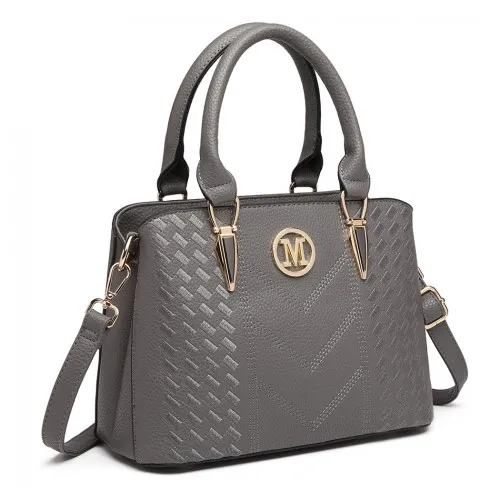 Miss Lulu Grey Leather Look Weave Effect Shoulder Bag - Chic and Luxurious Handbag