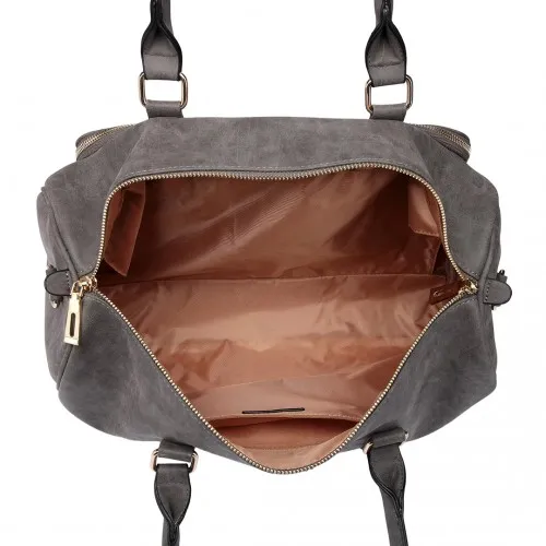 Miss Lulu Leather Look Maternity Changing Shoulder Bag Grey - Stylish & Practical Baby Bag