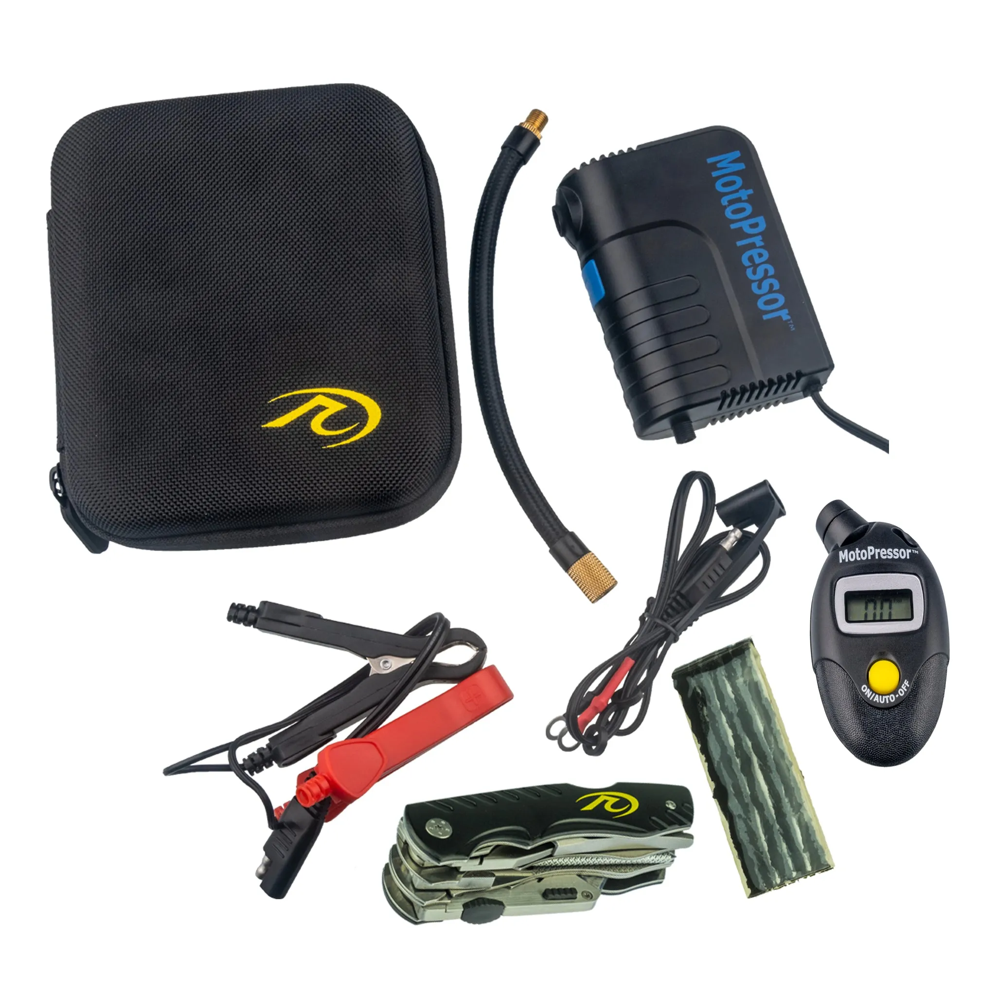 MotoPressor Pocket Pump V2 Combo with Puncture Repair Tool and Digital Tyre Gauge