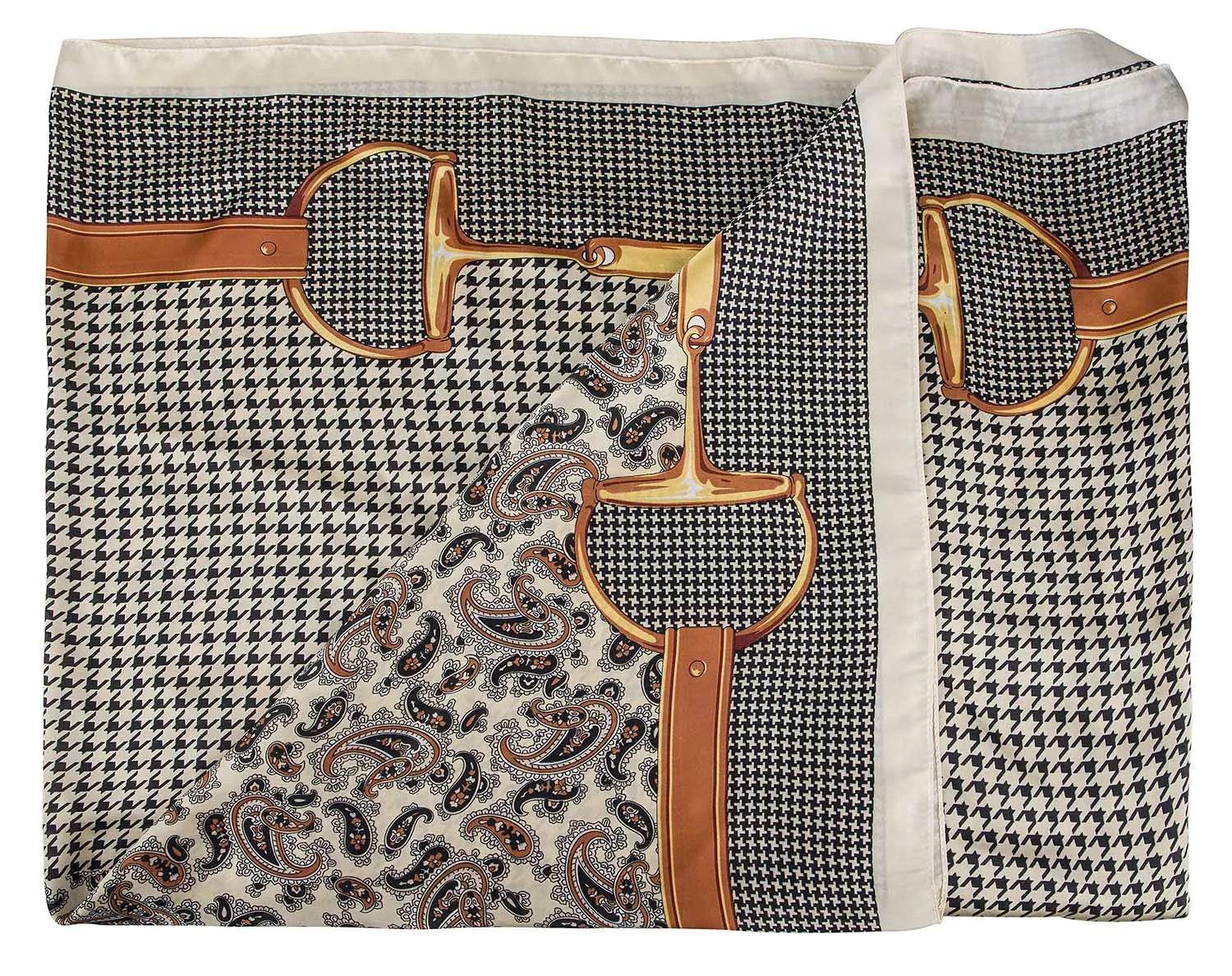 Paisley & Houndstooth Snaffle Bits Silky Scarf, 35" x 70"