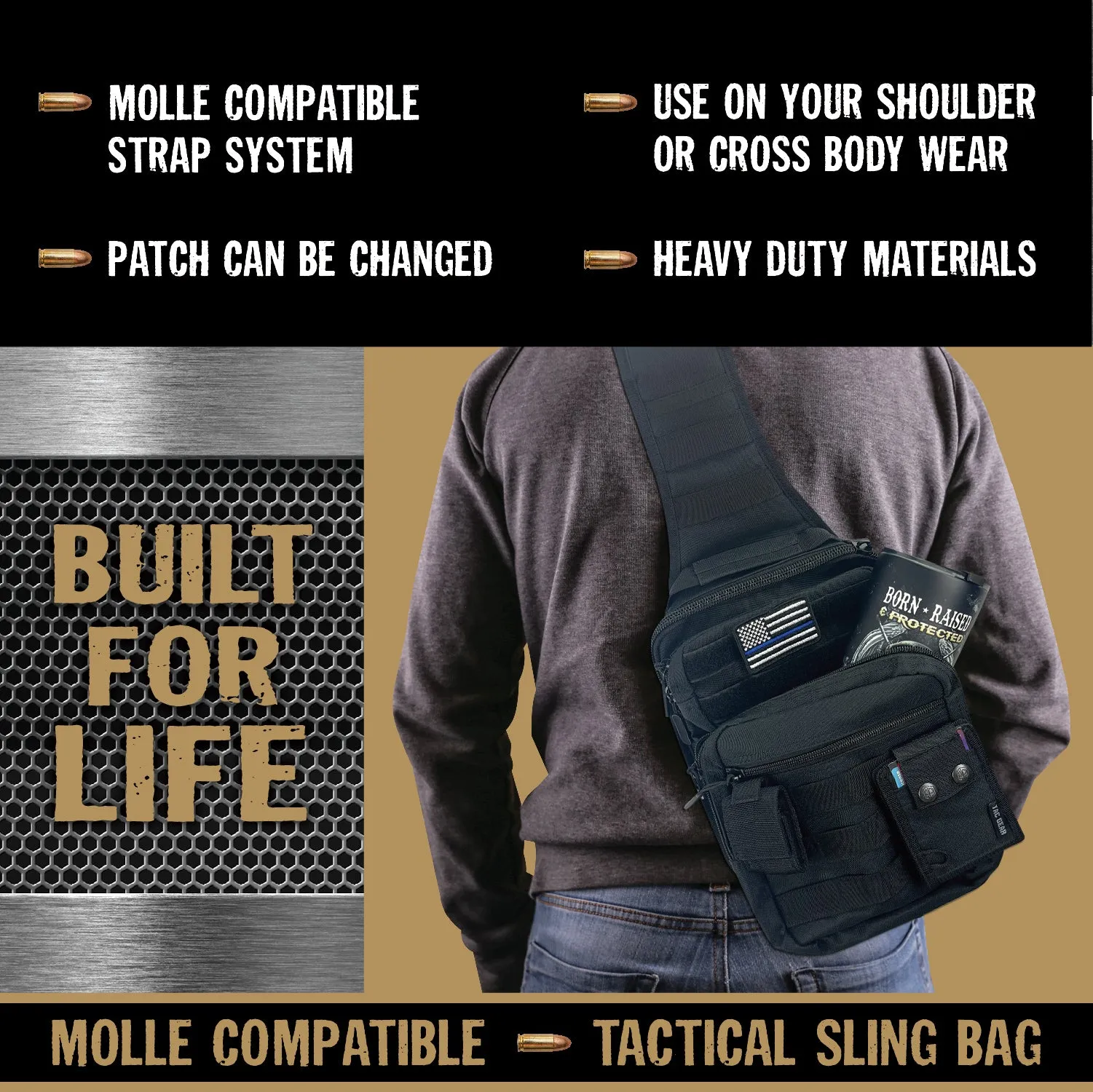 Patriotic MOLLE Tactical Sling Bag with Strap - 4 Pieces Per Retail Ready Display 23763