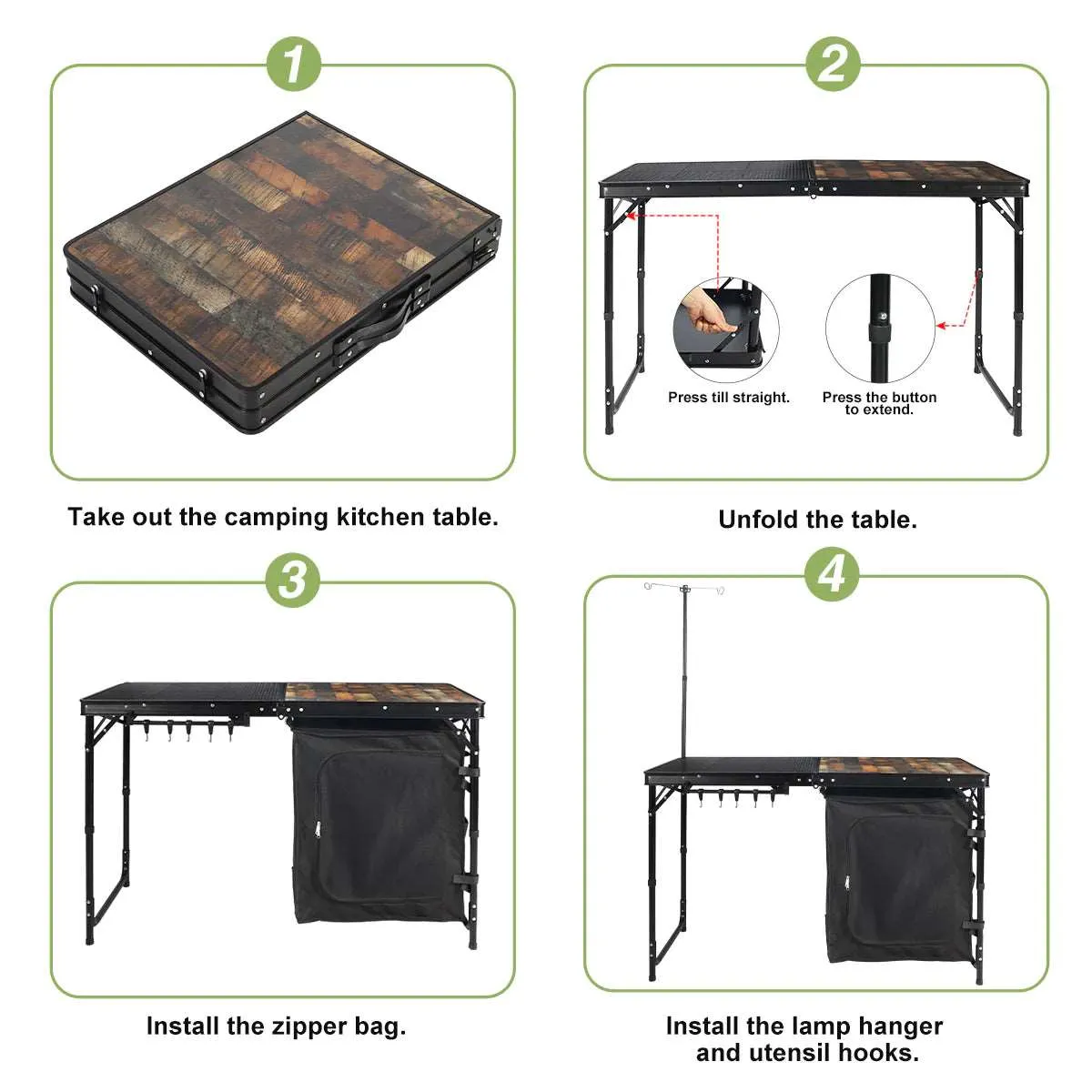 Portable Camping Kitchen Table with Storage Organizer for Outdoor