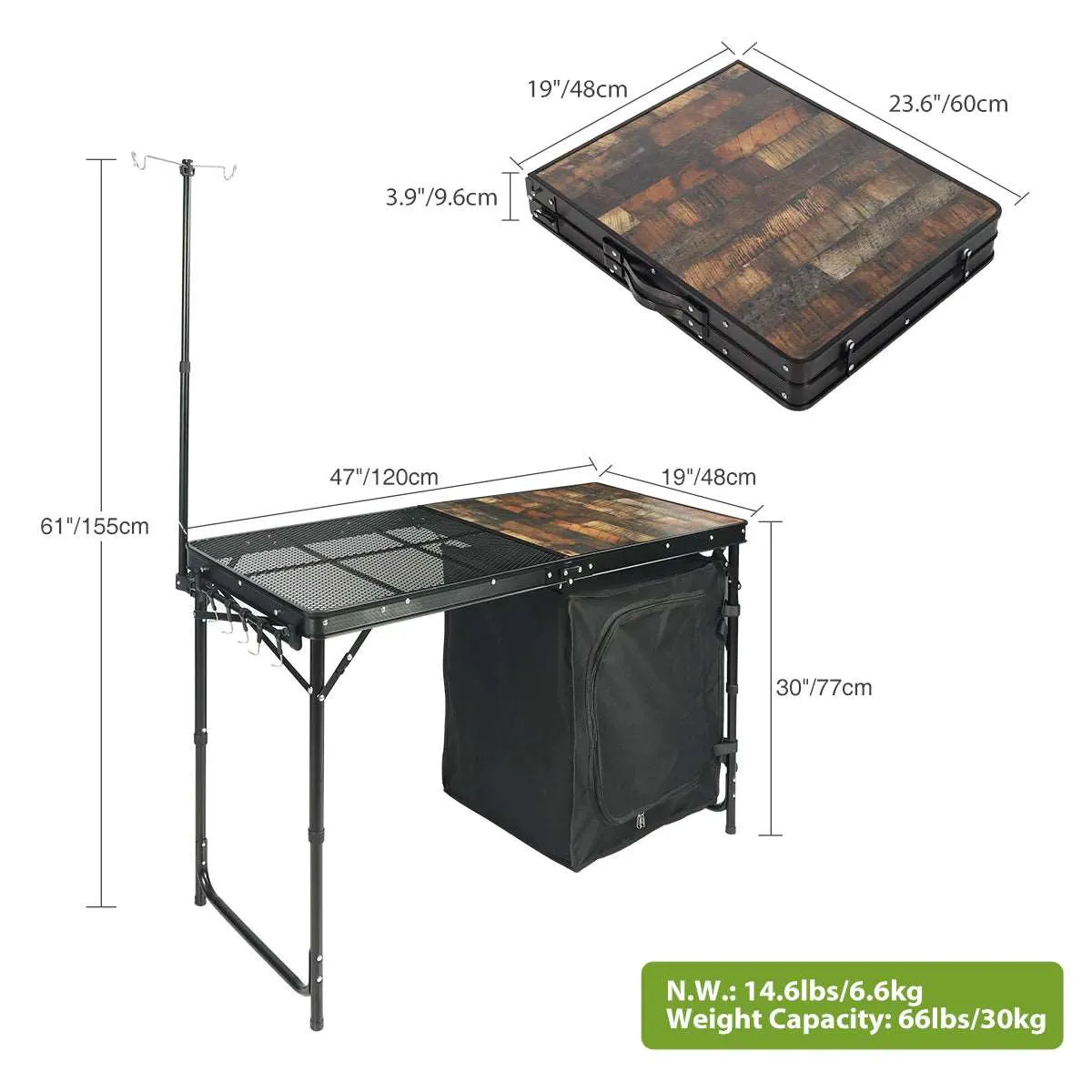 Portable Camping Kitchen Table with Storage Organizer for Outdoor