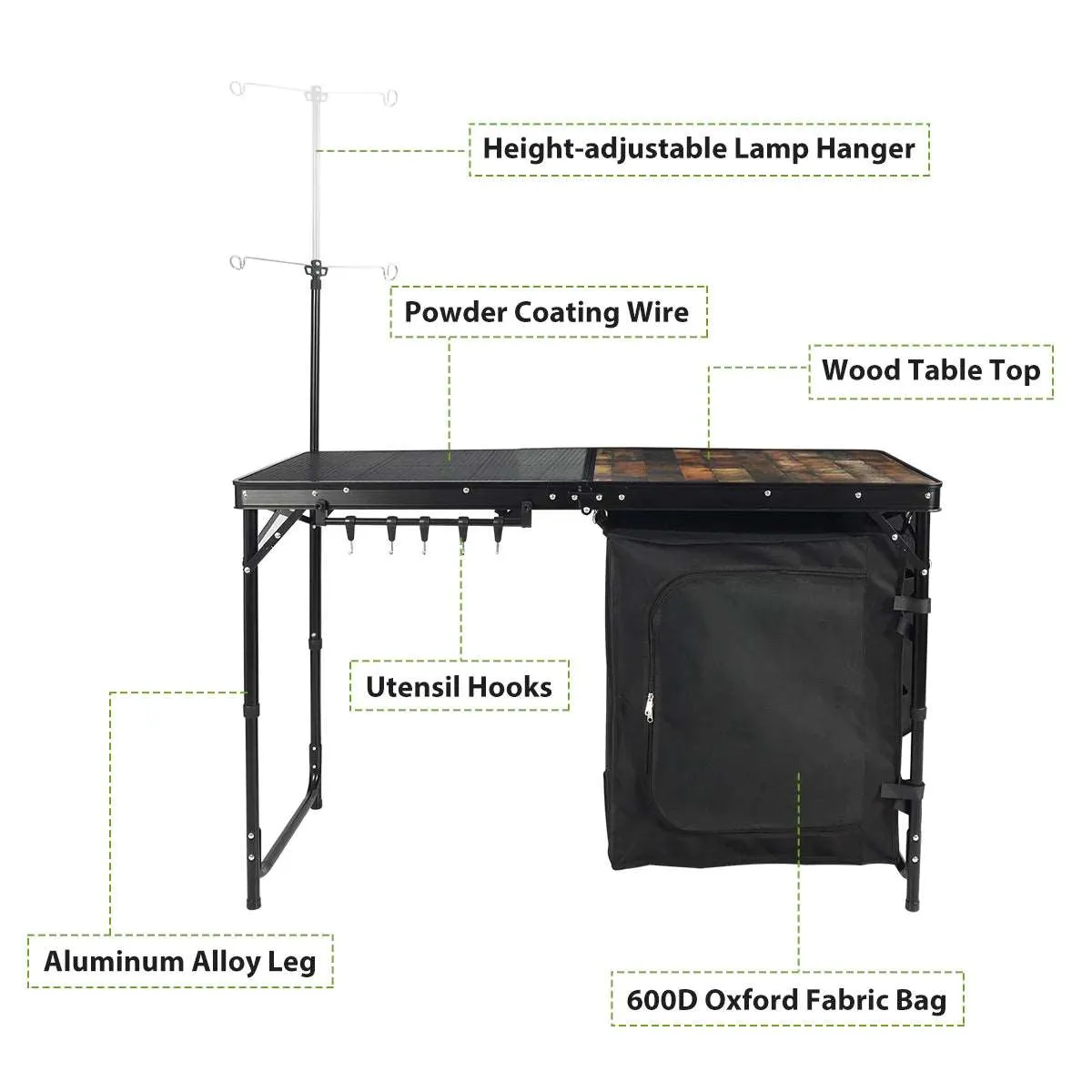 Portable Camping Kitchen Table with Storage Organizer for Outdoor