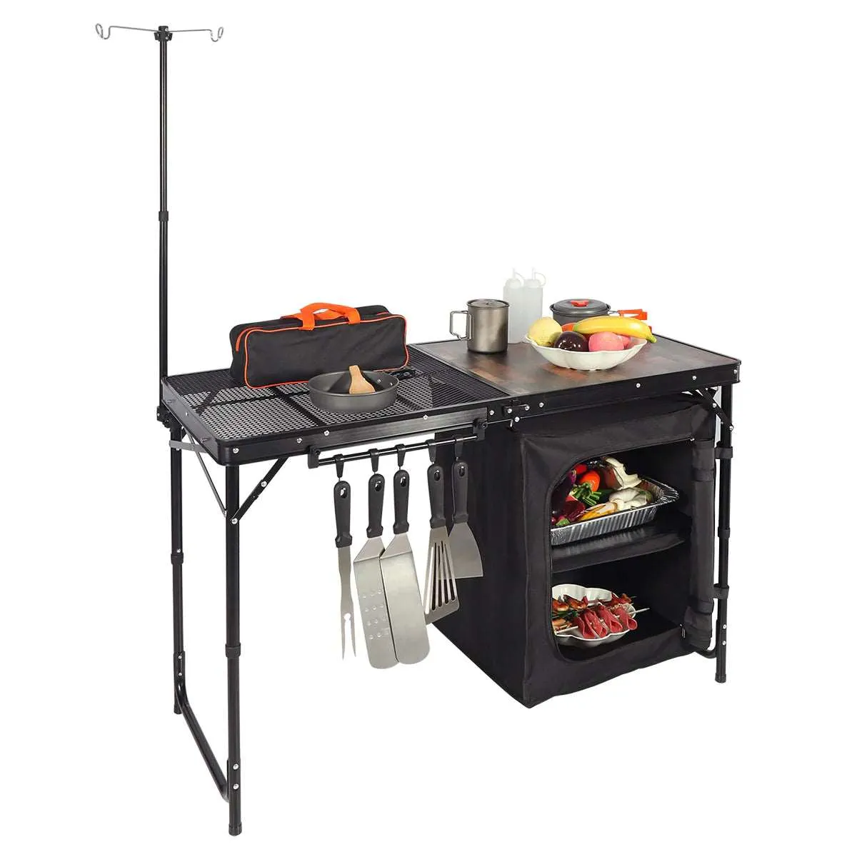 Portable Camping Kitchen Table with Storage Organizer for Outdoor