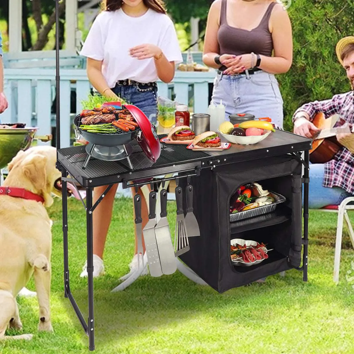 Portable Camping Kitchen Table with Storage Organizer for Outdoor