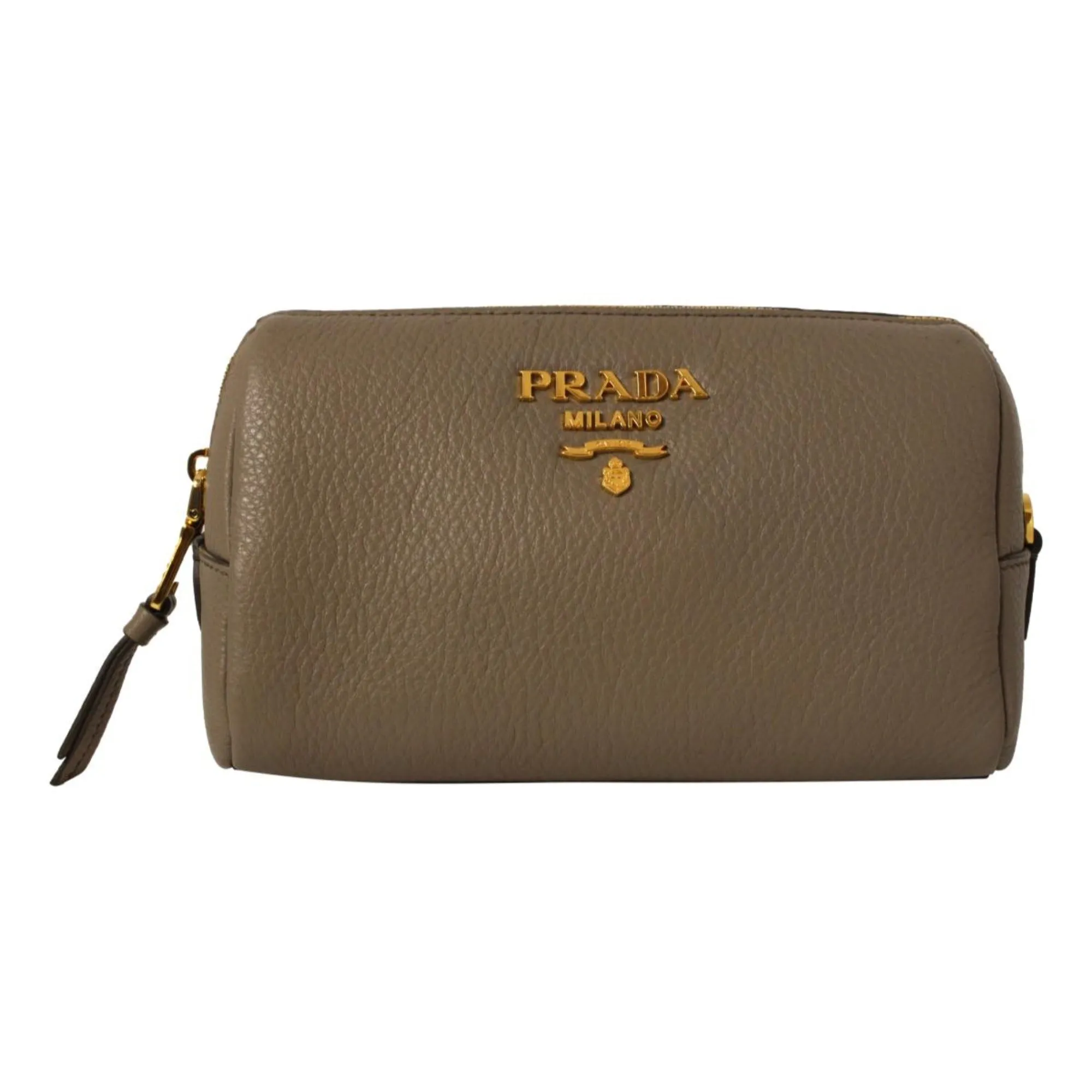 Prada Vitello Daino Argilla Grey Leather Cosmetic Pouch