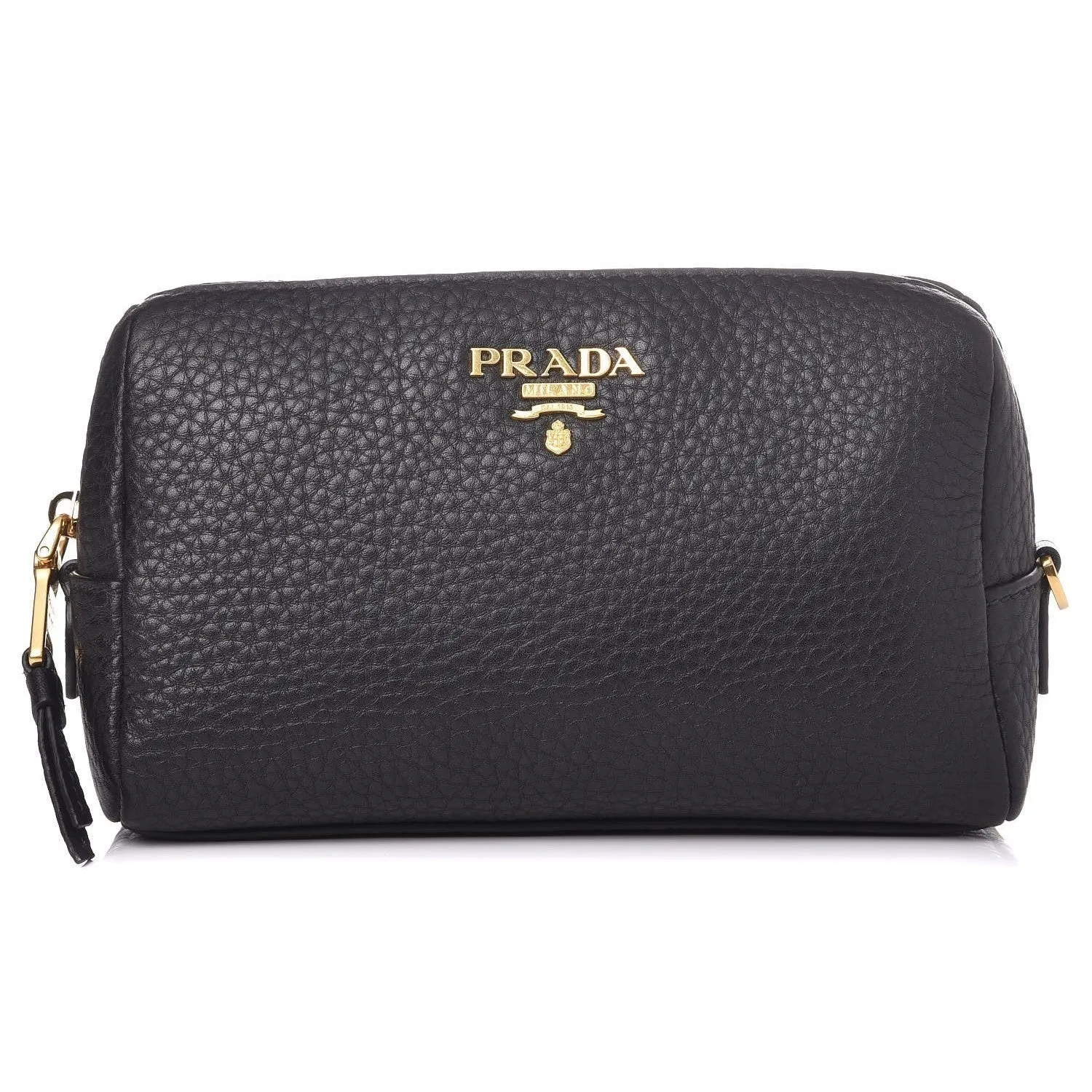 Prada Vitello Daino Black Leather Cosmetic Pouch