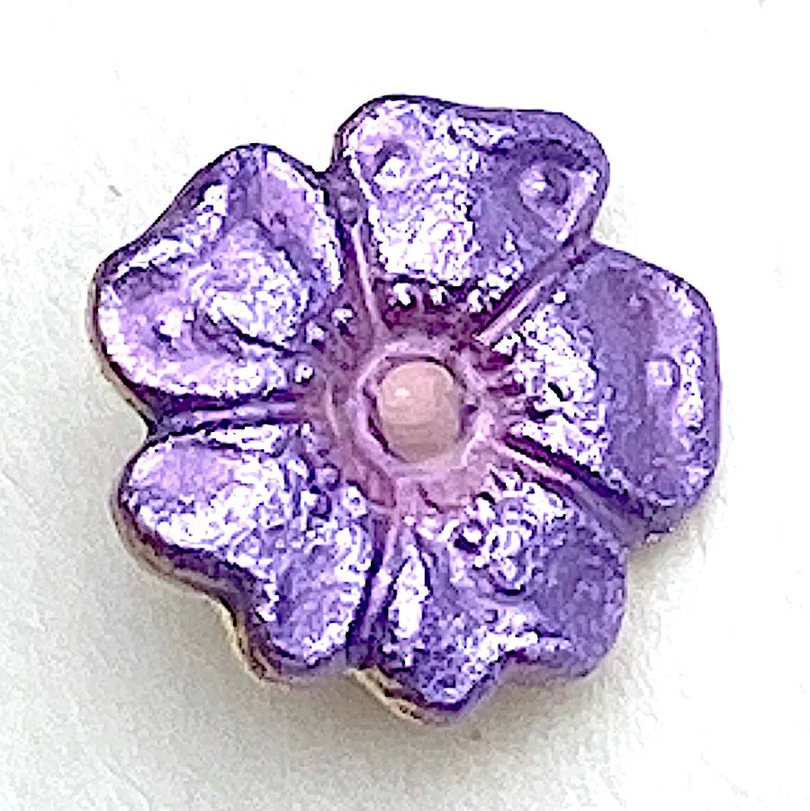 Purple   Gold Flower 7/16" Enamel Metal Button, by Susan Clarke Originals #SC-14