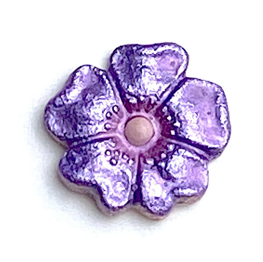 Purple   Gold Flower 7/16" Enamel Metal Button, by Susan Clarke Originals #SC-14