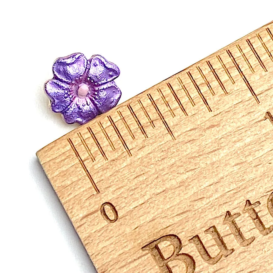 Purple   Gold Flower 7/16" Enamel Metal Button, by Susan Clarke Originals #SC-14