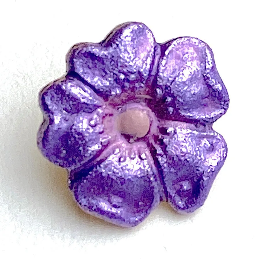 Purple   Gold Flower 7/16" Enamel Metal Button, by Susan Clarke Originals #SC-14