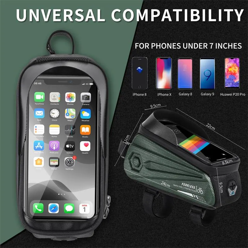 Reflective Bicycle Bag Sensitive Touch Screen 7.0 Inch Cycling Phone Bag Waterproof MTB Road Bike Tube Frame Bags