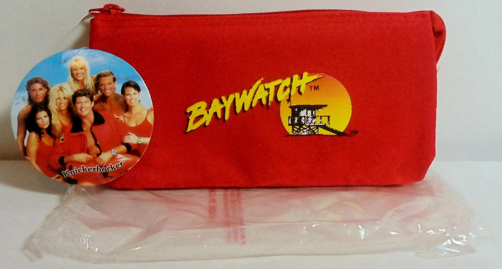 Retro Baywatch Bag Zipper Pouch, Pencil Case, Travel Makeup, Large Wallet 1996 Red Vintage New Old Stock w/ Tags