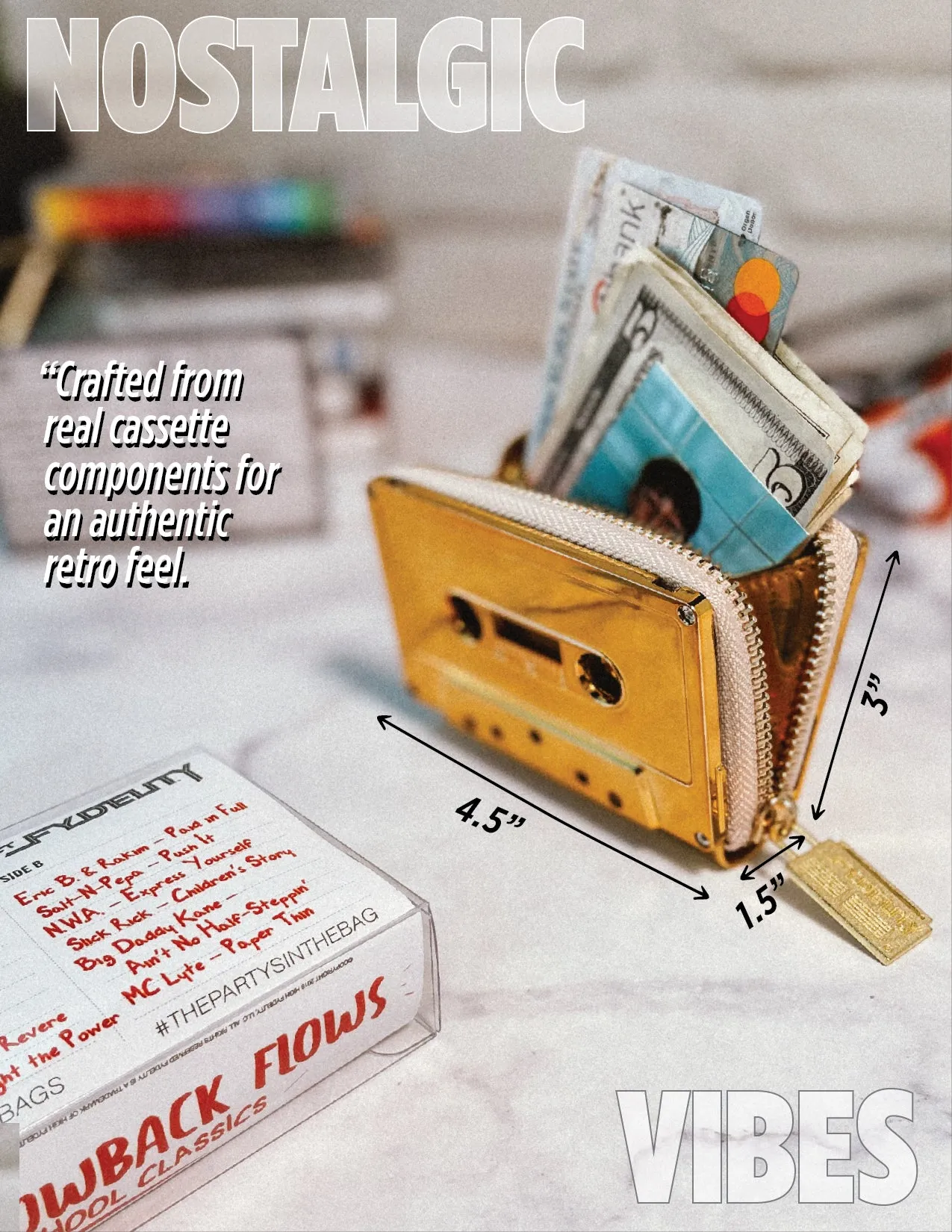 Retro Cassette Wallet | Gold Chrome