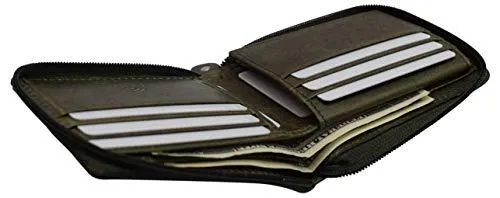 RFID Blocking Men's Zipper Genuine Leather Zip-Around ID Bifold Wallet USA Series RFID1256HU