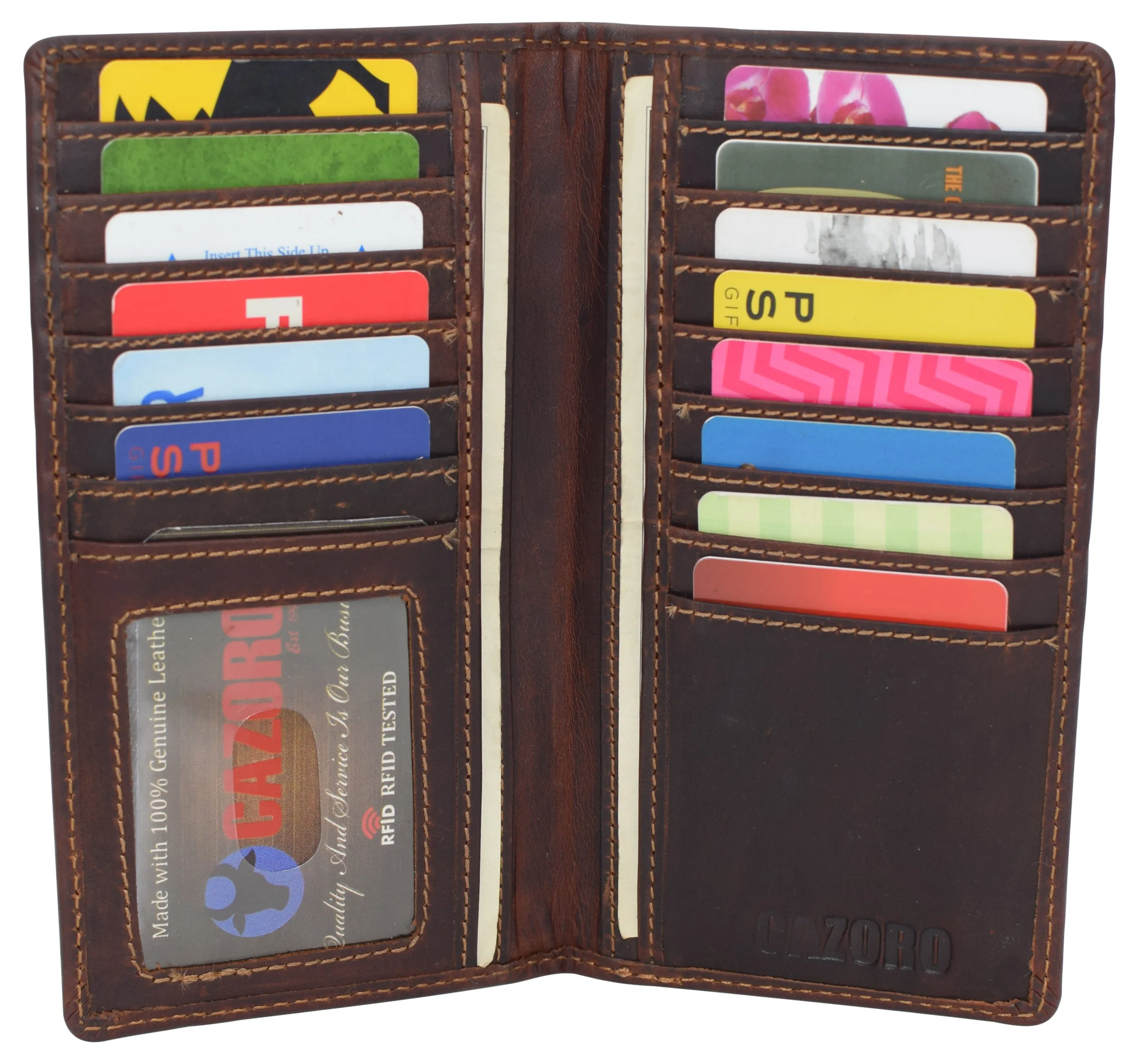 RFID Blocking Slim Long Bifold Vintage Leather ID Credit Card Holder Long Wallet