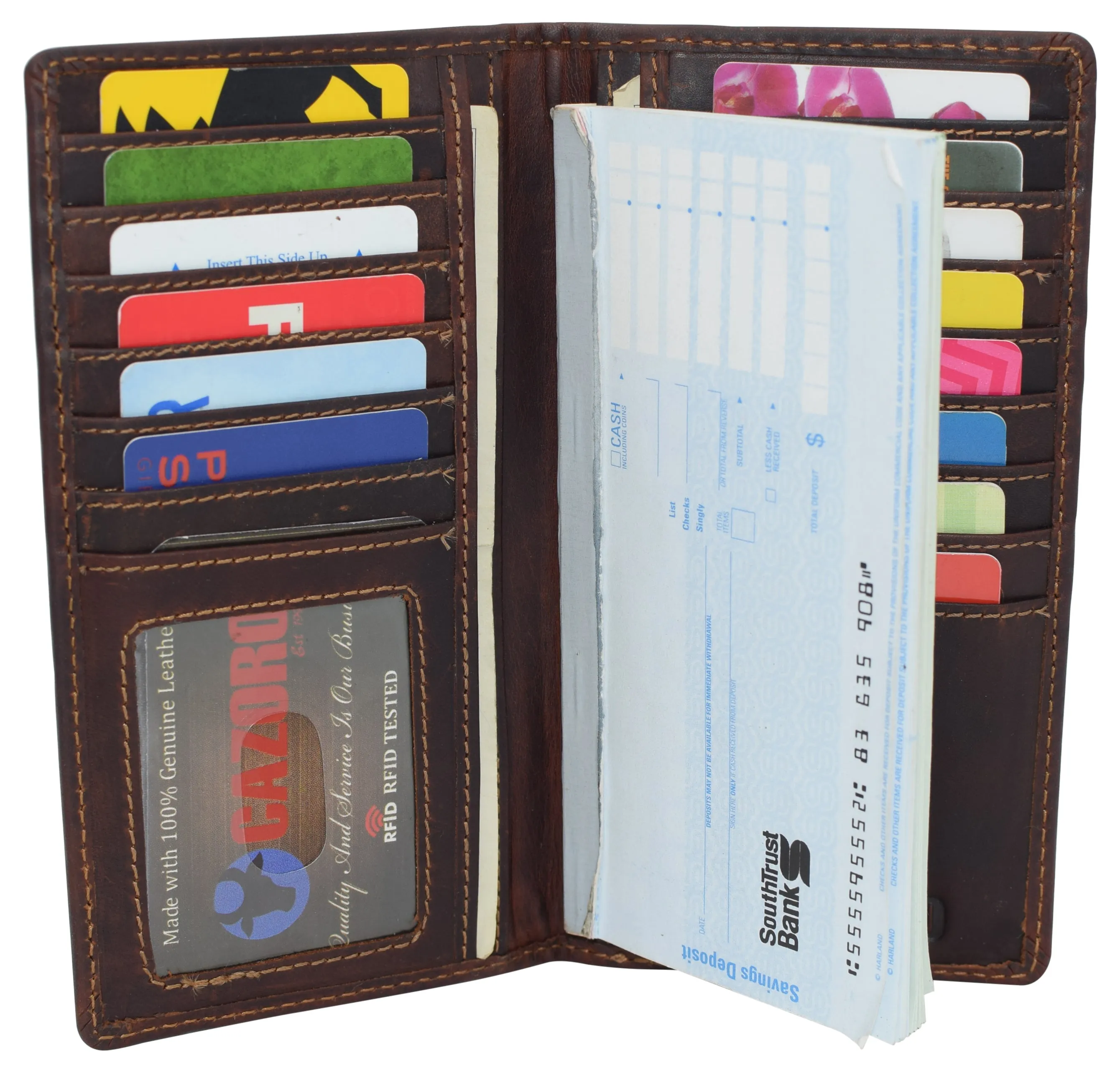 RFID Blocking Slim Long Bifold Vintage Leather ID Credit Card Holder Long Wallet